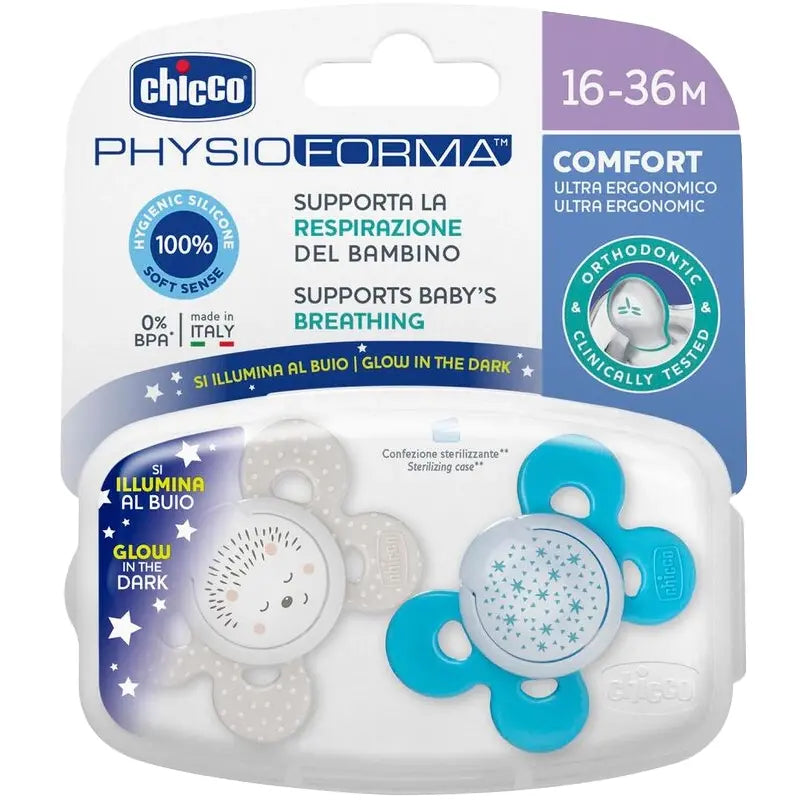 Chicco Physio Forma Comfort Silicone Pacifier for Boys 16-36M 2-Pack by Beauty Care Bag