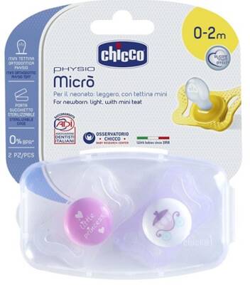 Chicco Physio Silicone Pacifier for Girls 0-2M 2-Pack by Beauty Care Bag