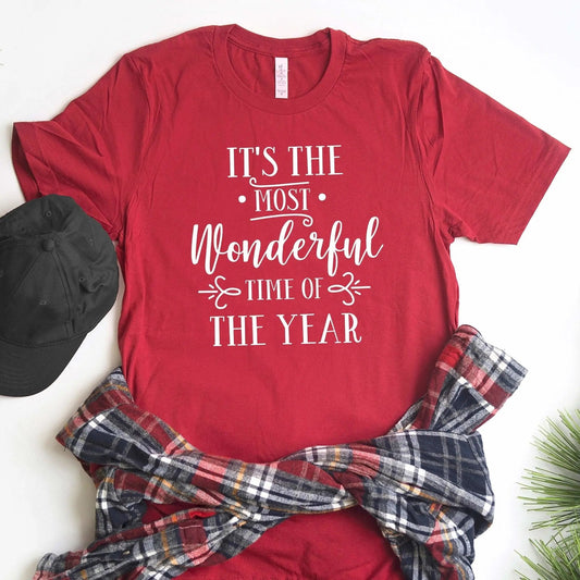 Christmas Tee - Red Christmas Shirt - Graphic T-shirt It's the most Wonderful time of the year by Joyful Moose