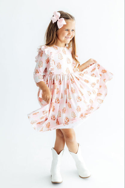 Christmas Traditions 3/4 Sleeve Ruffle Twirl DressTwirl Dress - 3/4 - RuffleTorqelo.com