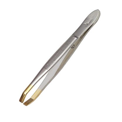 Nascita Half Yellow Flat Tip Tweezers for Precise Grooming by Beauty Care Bag