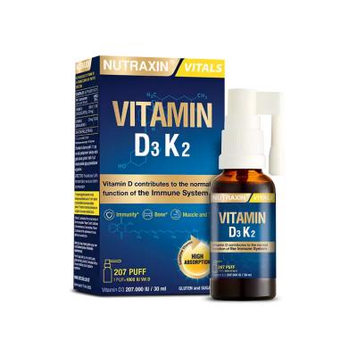 Nutraxin Vitamin D3K2 Supplement Spray - 1000 IU Vitamin D3 & 25 mcg Vitamin K2 per Spray, Allergen-Free, Bone Health Support, 30ml by Beauty Care Bag