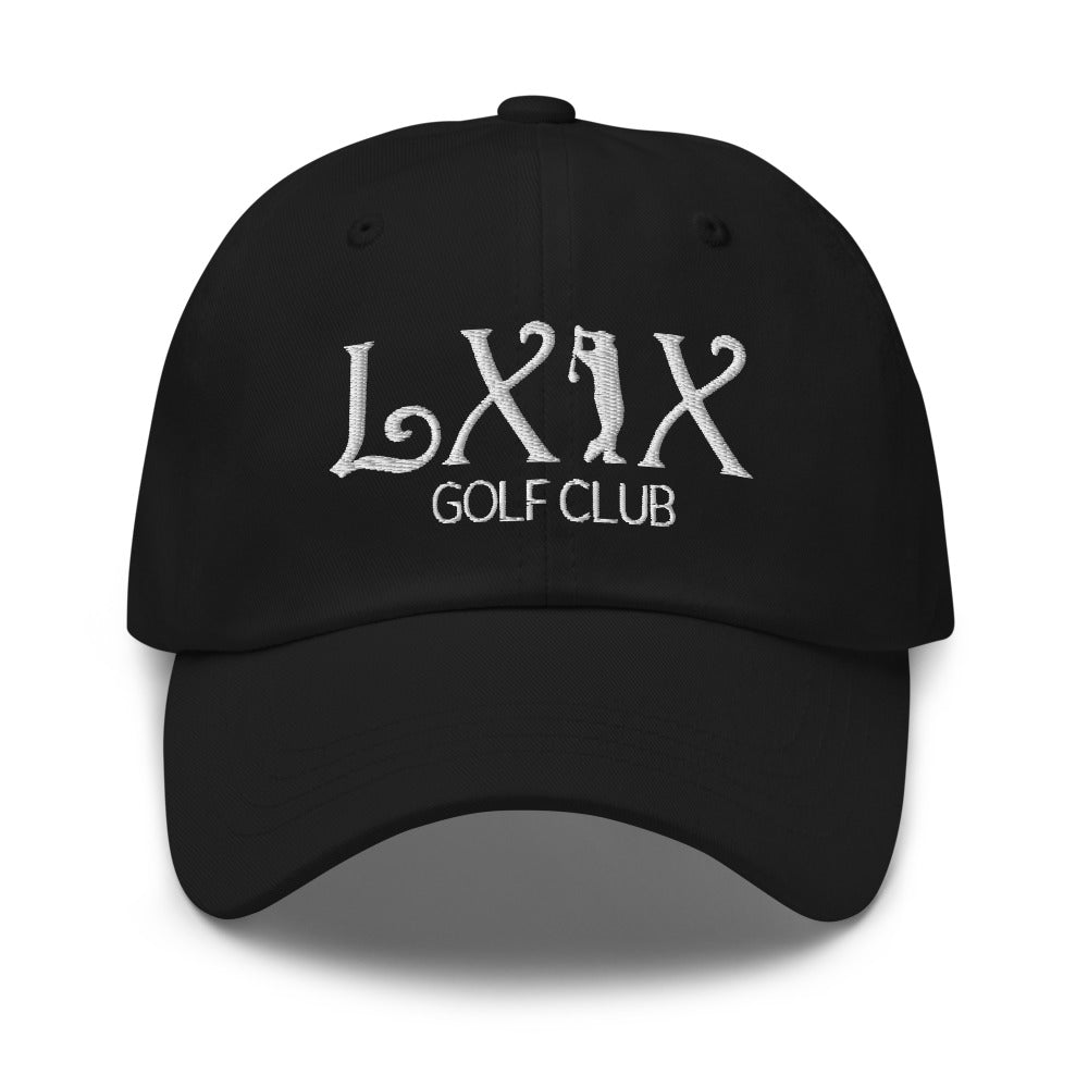 Curve logo dad hat with white embroidered wordmark, cotton twill