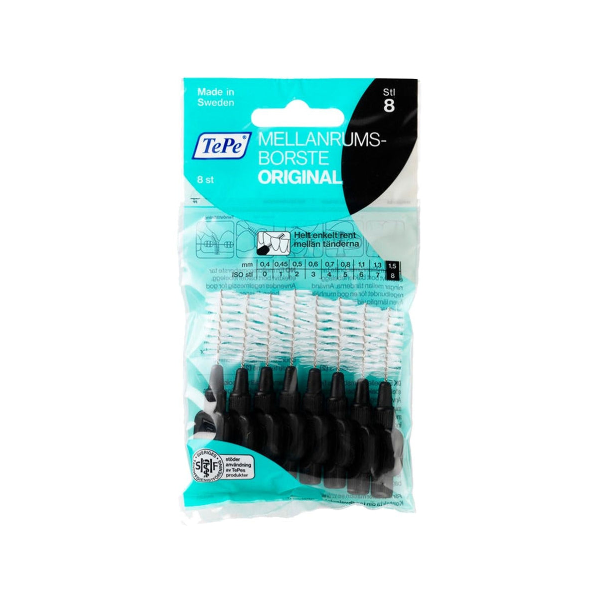 Tepe Interdental Brush Set - 8 Pack, 1.5 mm, Black - Quality Oral Hygiene Solution by Beauty Care Bag