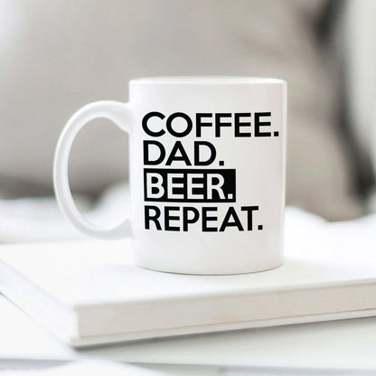 Coffee Dad Beer Repeat Ceramic Coffee Mug for Dad, Funny Father's Day Gift for Dads from daughter from son by Joyful Moose