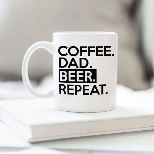 Coffee Dad Beer Repeat Ceramic Coffee Mug for Dad, Funny Father's Day Gift for Dads from daughter from son by Joyful Moose