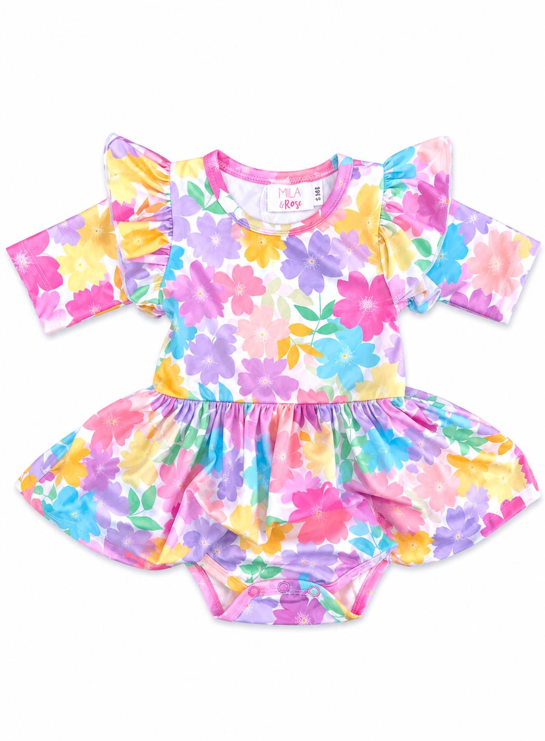 Colorful Carnations 3/4 Sleeve Flutter Twirl BodysuitTwirl Bodysuit - 3/4 FlutterTorqelo.com
