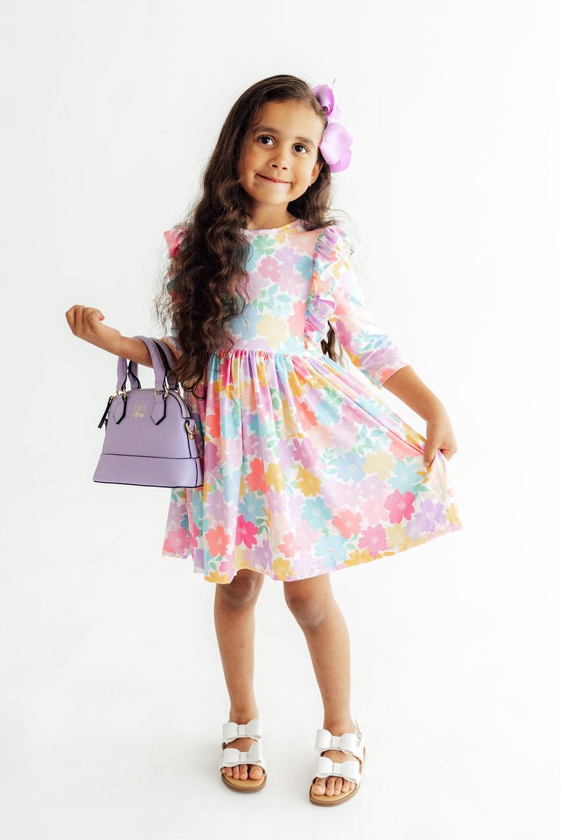 Colorful Carnations 3/4 Sleeve Ruffle Twirl DressTwirl Dress - 3/4 - RuffleTorqelo.com