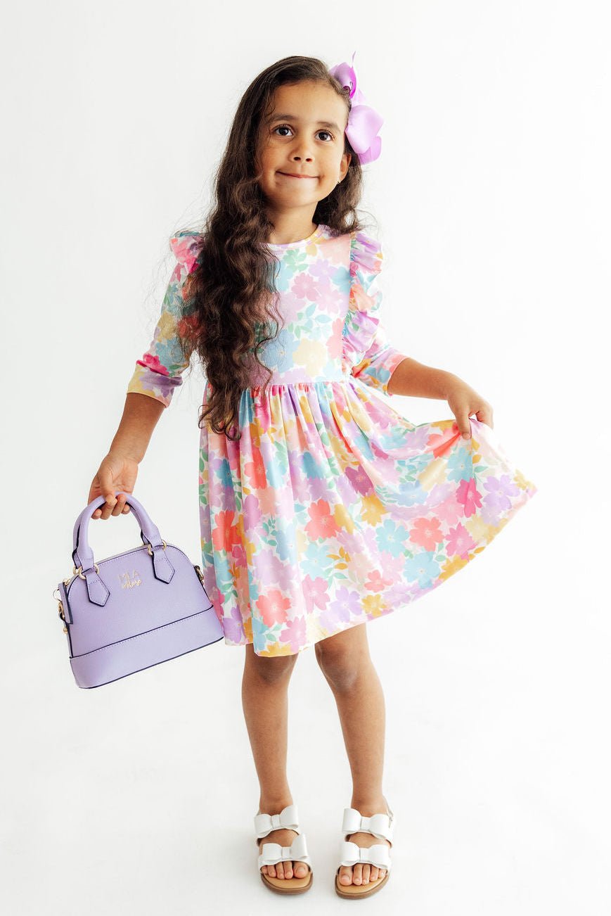 Colorful Carnations 3/4 Sleeve Ruffle Twirl DressTwirl Dress - 3/4 - RuffleTorqelo.com