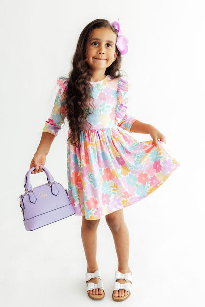 Colorful Carnations 3/4 Sleeve Ruffle Twirl DressTwirl Dress - 3/4 - RuffleTorqelo.com