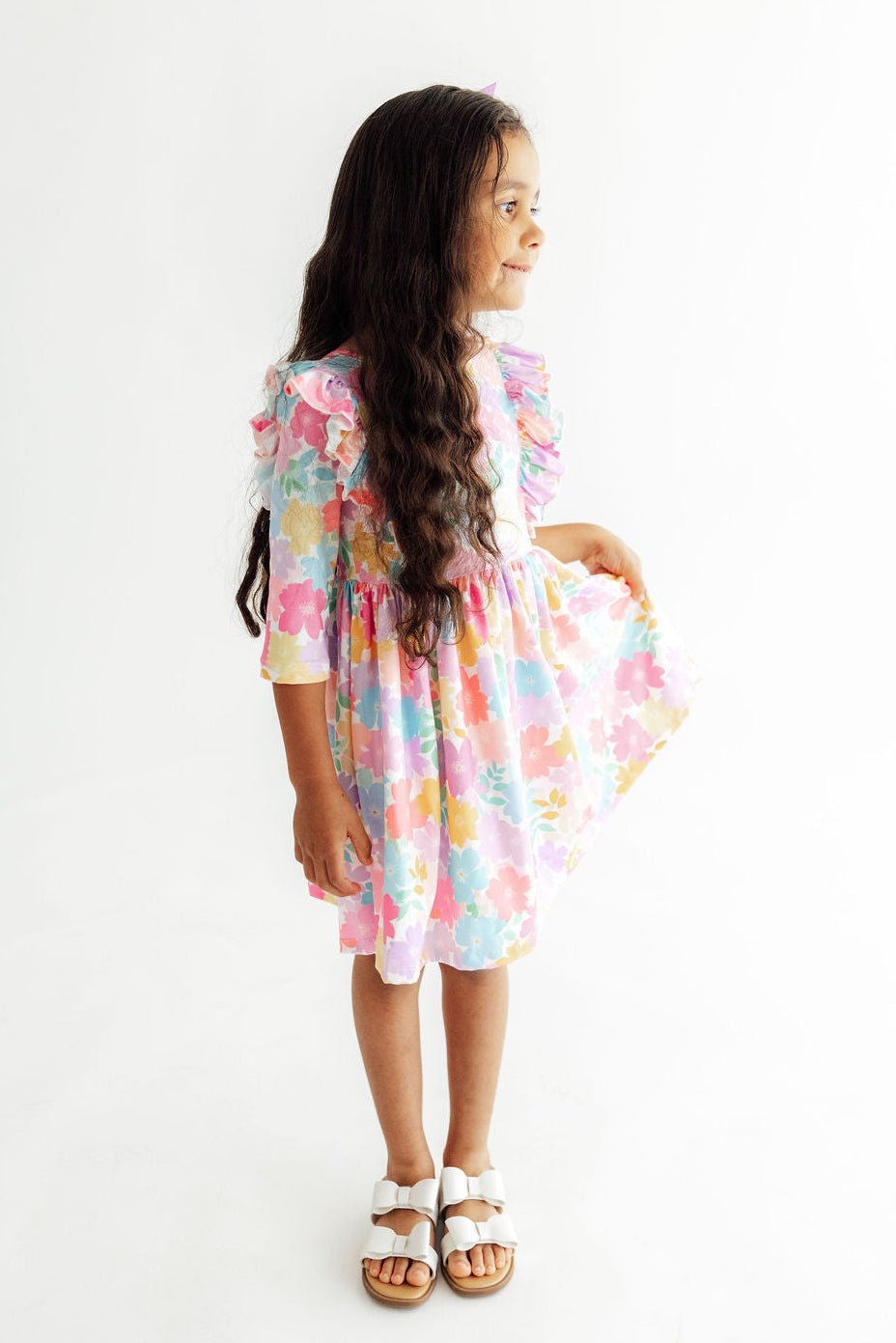 Colorful Carnations 3/4 Sleeve Ruffle Twirl DressTwirl Dress - 3/4 - RuffleTorqelo.com