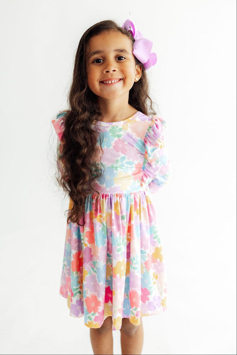 Colorful Carnations 3/4 Sleeve Ruffle Twirl DressTwirl Dress - 3/4 - RuffleTorqelo.com