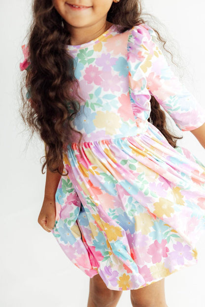 Colorful Carnations 3/4 Sleeve Ruffle Twirl DressTwirl Dress - 3/4 - RuffleTorqelo.com