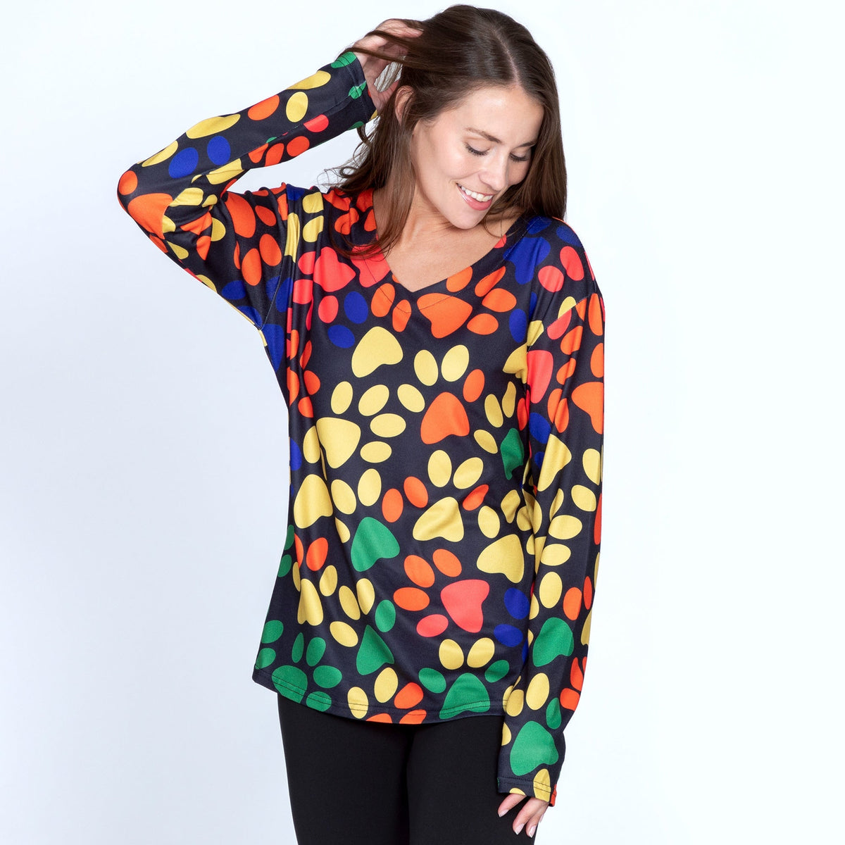 Colorful Paw Print Long Sleeve V-Neck TopSweaters & CardigansTorqelo.com