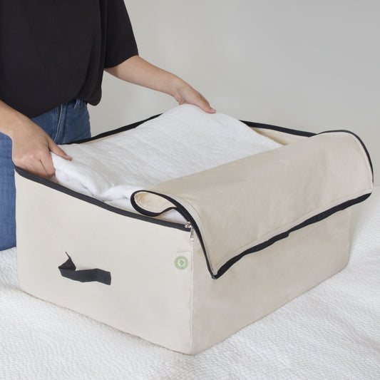 Cotton canvas comforter storage bag with zipper and two handles