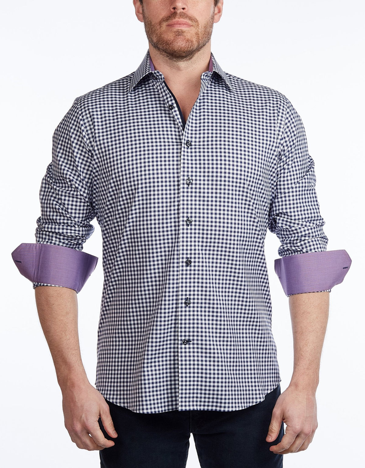 Contrast Collar Button-Up Shirt // Navy + Burgundy - Contemporary Fit - contrast trimming- final sale - Size SmallShirts & TopsTorqelo.com