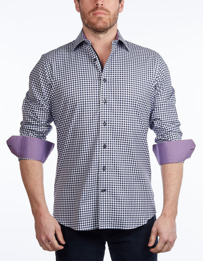 Contrast Collar Button-Up Shirt // Navy + Burgundy - Contemporary Fit - contrast trimming- final sale - Size SmallShirts & TopsTorqelo.com