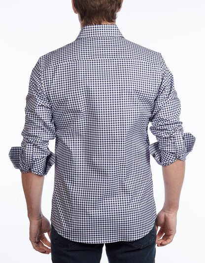 Contrast Collar Button-Up Shirt // Navy + Burgundy - Contemporary Fit - contrast trimming- final sale - Size SmallShirts & TopsTorqelo.com
