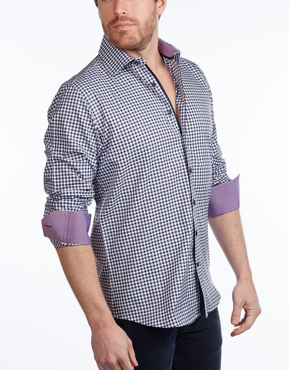 Contrast Collar Button-Up Shirt // Navy + Burgundy - Contemporary Fit - contrast trimming- final sale - Size SmallShirts & TopsTorqelo.com