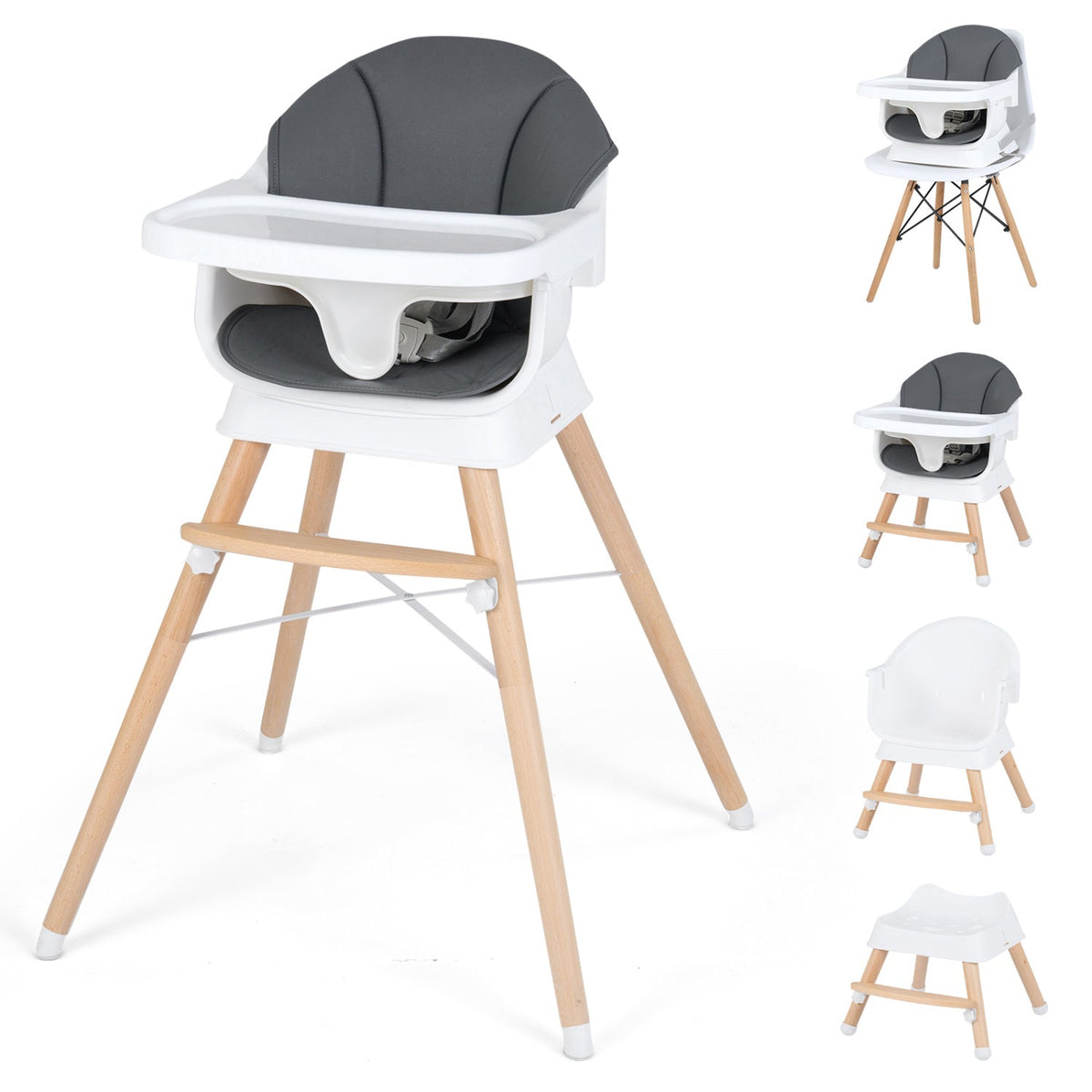 Convertible High Chair for Babies and Toddlers Solid Wood Baby Feeding Chair with 3-Position Adjustable TrayTorqelo.com