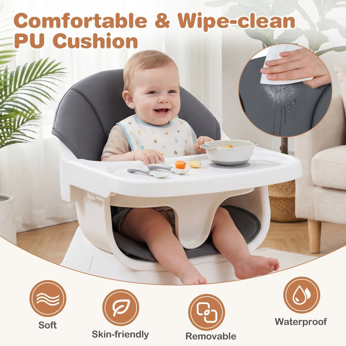 Convertible High Chair for Babies and Toddlers Solid Wood Baby Feeding Chair with 3-Position Adjustable TrayTorqelo.com