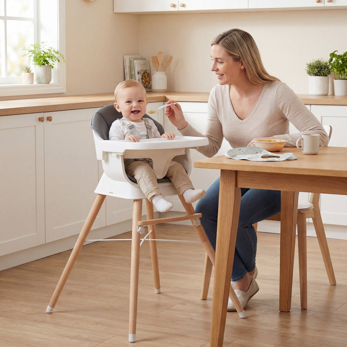 Convertible High Chair for Babies and Toddlers Solid Wood Baby Feeding Chair with 3-Position Adjustable TrayTorqelo.com