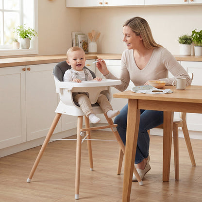 Convertible High Chair for Babies and Toddlers Solid Wood Baby Feeding Chair with 3-Position Adjustable TrayTorqelo.com