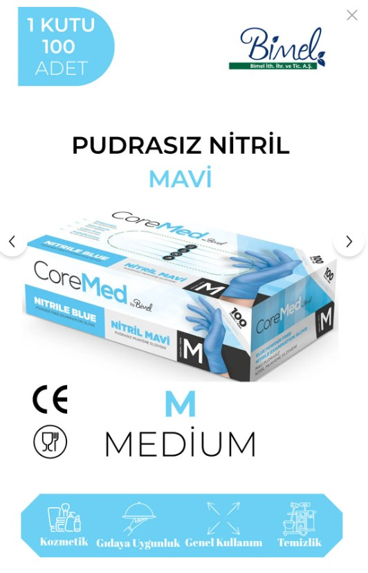 Coremed Blue Nitrile Powder-Free Gloves Medium 100 Count by Beauty Care Bag