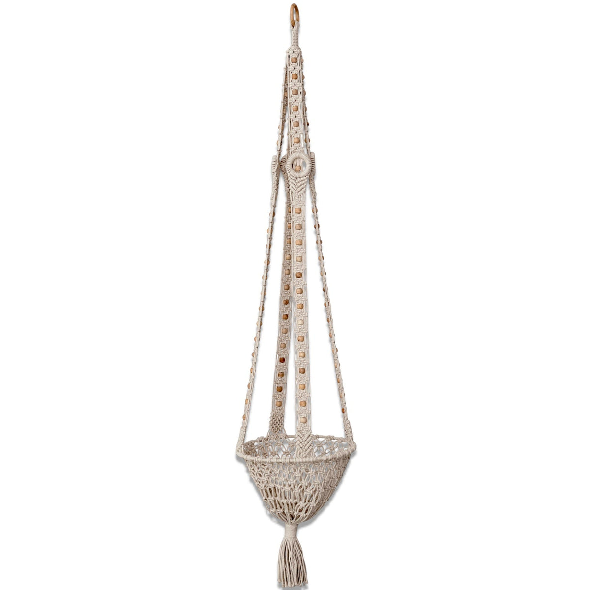 Cotton Macrame Plant Hanger with Wood Beads & Tassel by Rust & Cinder