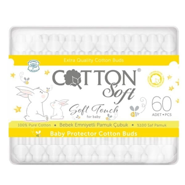 Cotton Soft Baby Safety Cotton Buds with Bulbed Tips 60 Count by Beauty Care Bag