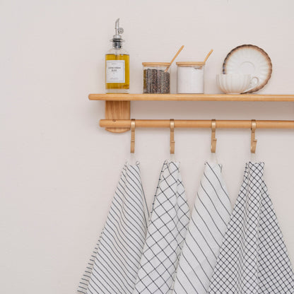 Set of 6 black and white stripe and check cotton kitchen towels, 20 x 30 inches