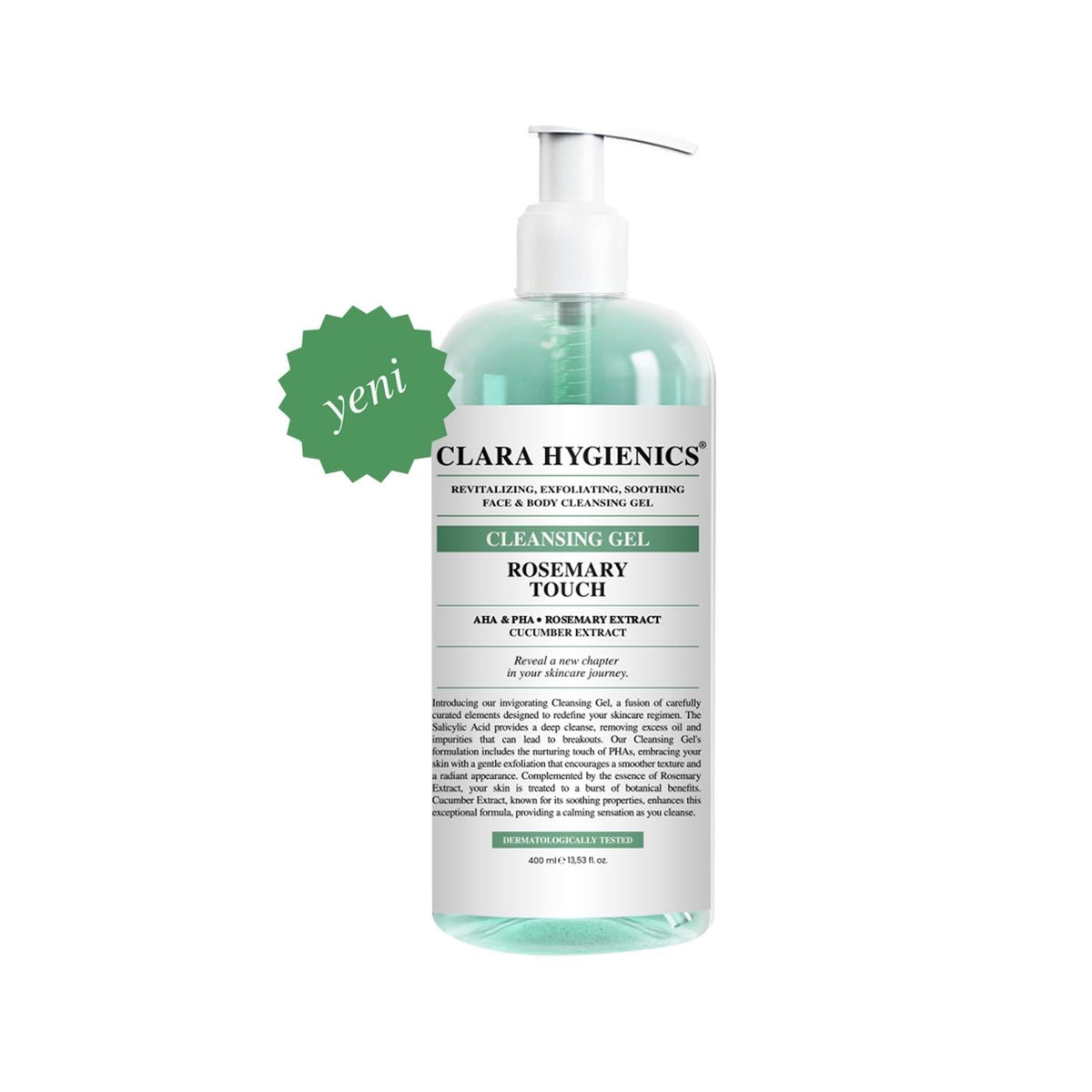 Clara Hygienics Vegan Face and Body Cleansing Gel with Rosemary Extract - 400ml, Natural Skin Tone Balancing & Dead Cell Removal by Beauty Care Bag