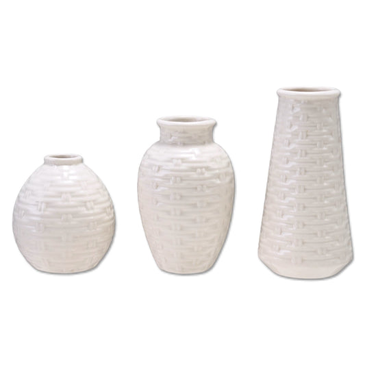 Cream Basket Weave Ceramic Vase by Rust & Cinder