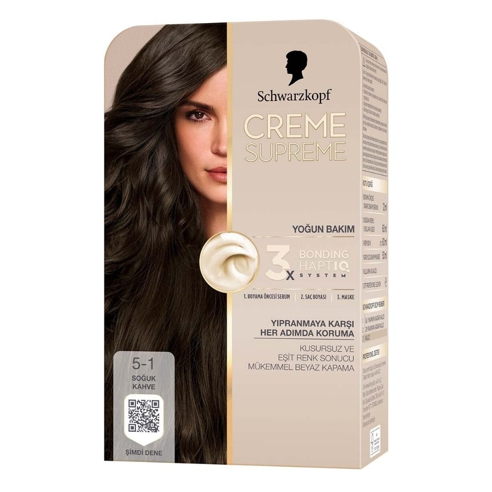 Creme Supreme 5-1 Cool Brown Hair Color Kit for Smooth Shine by Beauty Care Bag