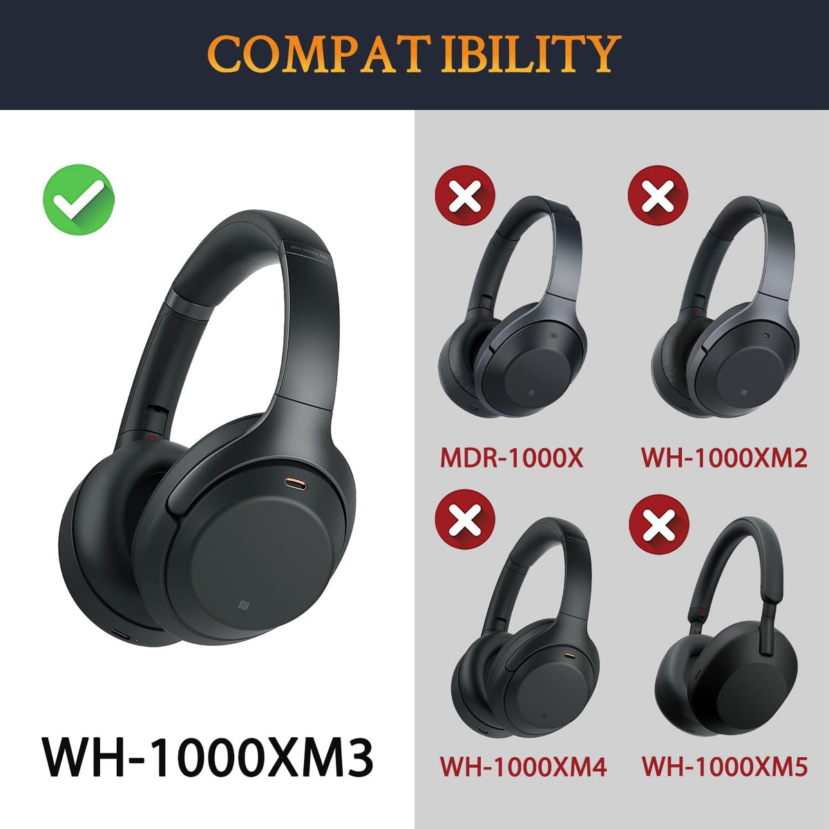 CS Upgraded Replacement Ear Pad Cushions for Sony WH-1000XM3 Headphones | Cooling GelEar PadsTorqelo.com
