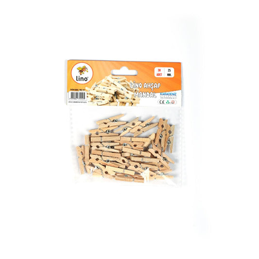 Lino Wooden Clothespins 25mm - 30 Pack Craft & Laundry Pegs, Natural Wood Clips for DIY Projects & Home Decor by Beauty Care Bag