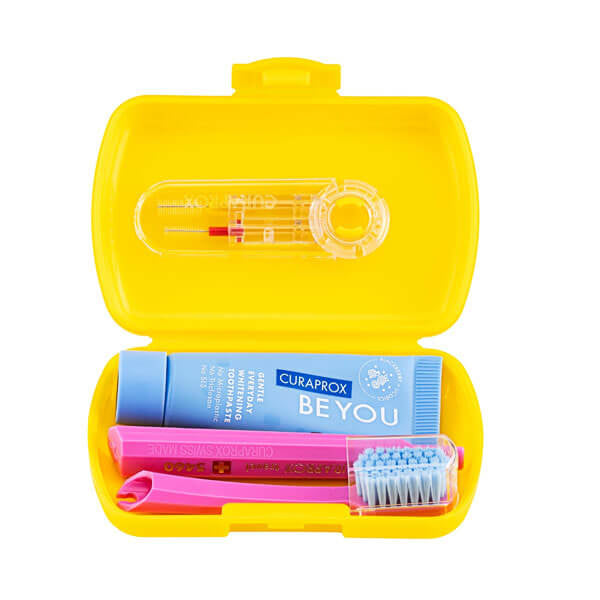 Curaprox Be You Travel Set Yellow Toothpaste & Toothbrush by Beauty Care Bag