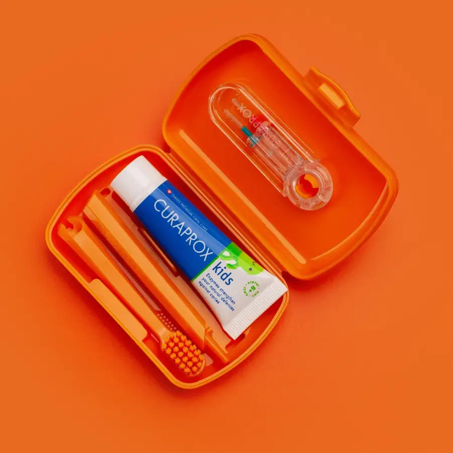 Curaprox Kids Travel Set Orange Gentle Oral Care Kit by Beauty Care Bag