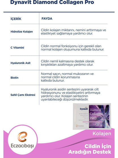 Dynavit Diamond Collagen Pro 30 Sachets - Premium Collagen Supplement with Hyaluronic Acid & Vitamin C for Skin Hydration and Anti-Aging by Beauty Care Bag