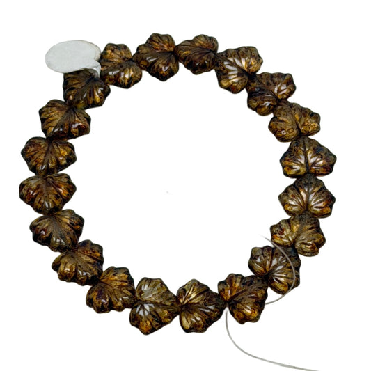 Czech Glass Leaf Beads 13x11mm Bronze Amber - 20 Beads per Strand by Continental Bead Suppliers
