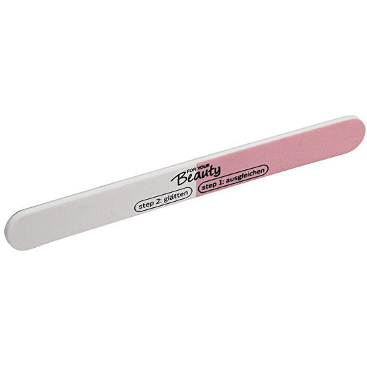 3-in-1 nail buffer with pink, white and gray surfaces from Beauty Care Bag