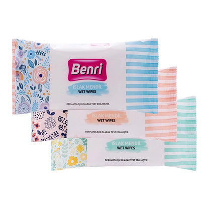 Benri Wet Wipes Gentle Cleansing Triple Pack 3x15 Count by Beauty Care Bag