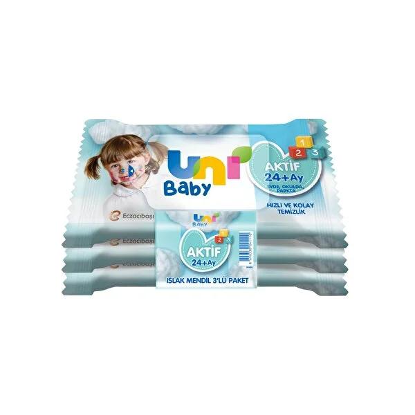 Uni Baby Aktif gentle baby wet wipes, 3 packs of 15