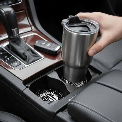 Monogram Car Coaster - Sandstone Circle Polka Dot Cup Holder Insert by Joyful Moose