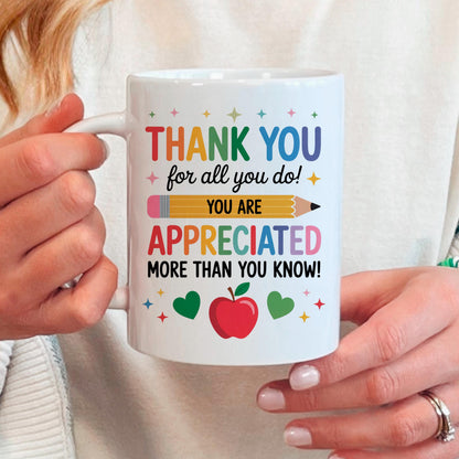 Teacher Appreciation Mug - Colorful Ceramic Coffee Cup | Thank You Gift by Joyful Moose