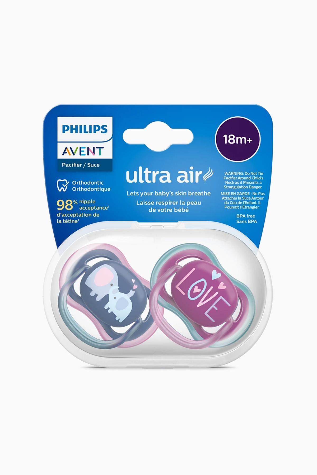 Philips Avent Ultra Air Pacifier for Girls 18M+ 2-Pack by Beauty Care Bag