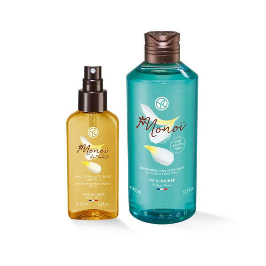 Monoi Body Care Set - Hydrating Shampoo and Bronzing Oil for Nourished Skin and Hair by Beauty Care Bag