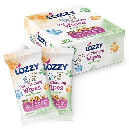 Lozzy Pet Cleaning Wipes - Disposable Pet Hair Remover, Large Single Use Grooming Wipes, Dander Control (30 Count) by Beauty Care Bag