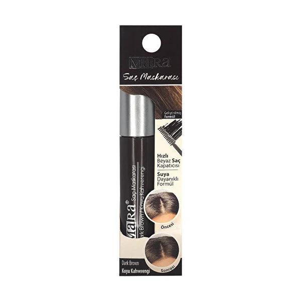 Mara Hair Mascara Dark Brown: Instant Gray Hair Coverage, Root Touch Up, & Temporary Color - For Hair, Eyebrows, Mustache & Beard by Beauty Care Bag