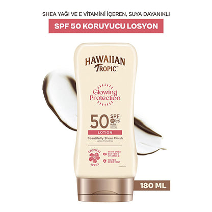 Hawaiian Tropic Glowing Protection SPF 50 Sunscreen Lotion - UVA/UVB, Vegan & Cruelty-Free, Moisturizing - 6.09 fl oz by Beauty Care Bag